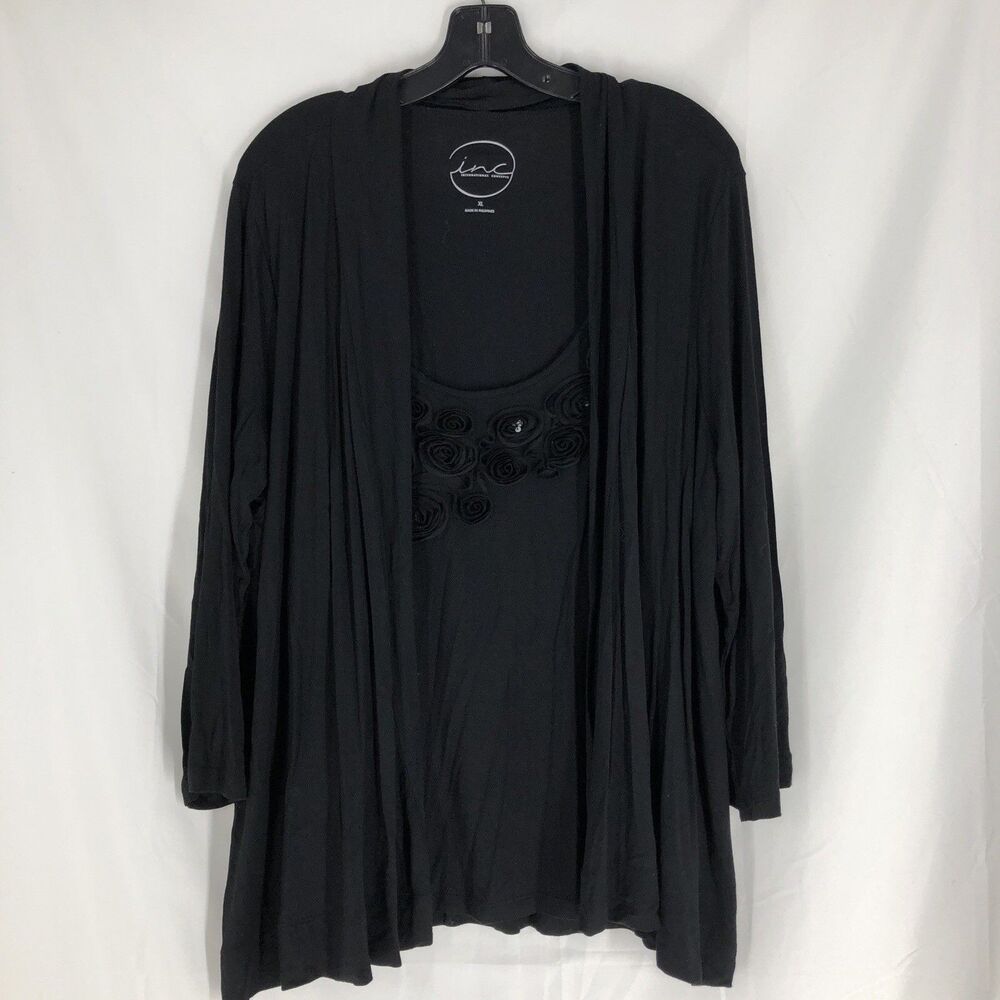 INC International Concepts 3/4 Sleeve Two Fer Blouse With Embellished Neck XL